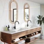 Salle de bain moderne avec lavabo double et douche